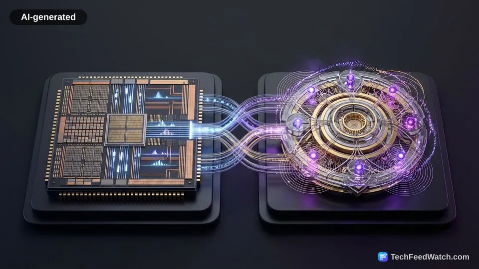 AI-generated illustration: Hybrid quantum classical computing and how it works today